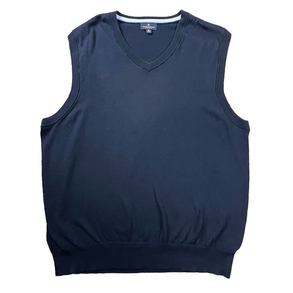 Brooks Brothers‎ Mens 100%  Cotton Navy Pullover V Neck Vest Casual Golf XL